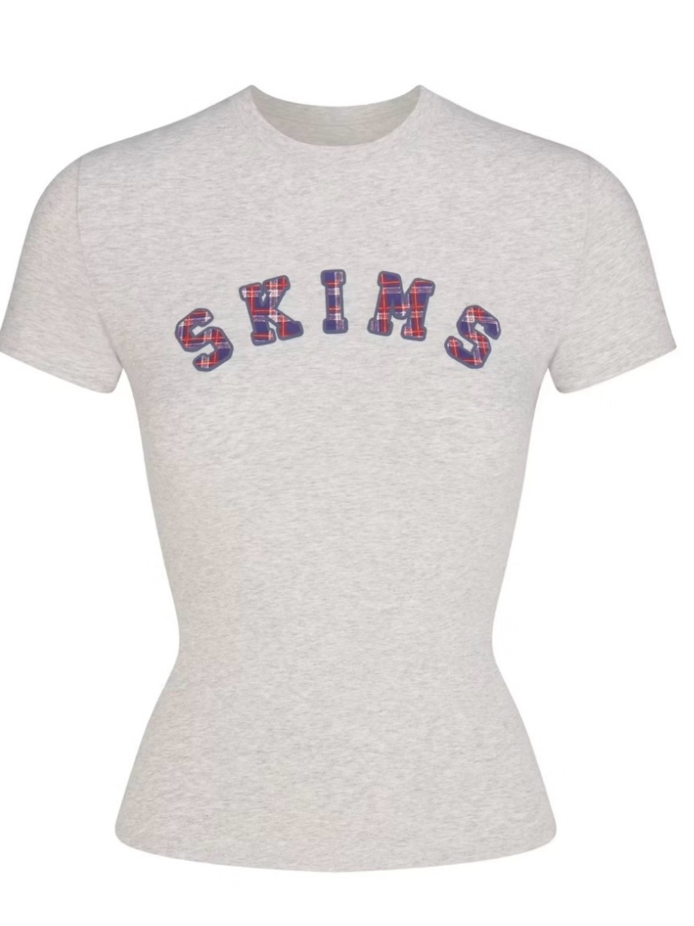 SKIMS COTTON JERSEY LOGO T-SHIRT
LIGHT HEATHER GREY ARCHED SKIMS PLAID 
Size M